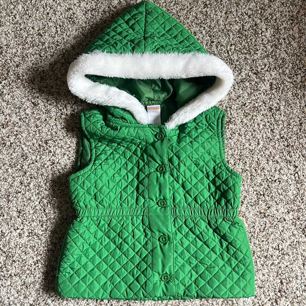 Gymboree green quilted vest with faux fur trim 4T-5T